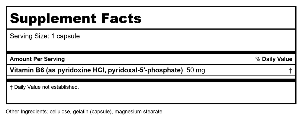 Nature's Way Vitamin B6 100 Capsules - 2 Pack - Supplement Facts panel