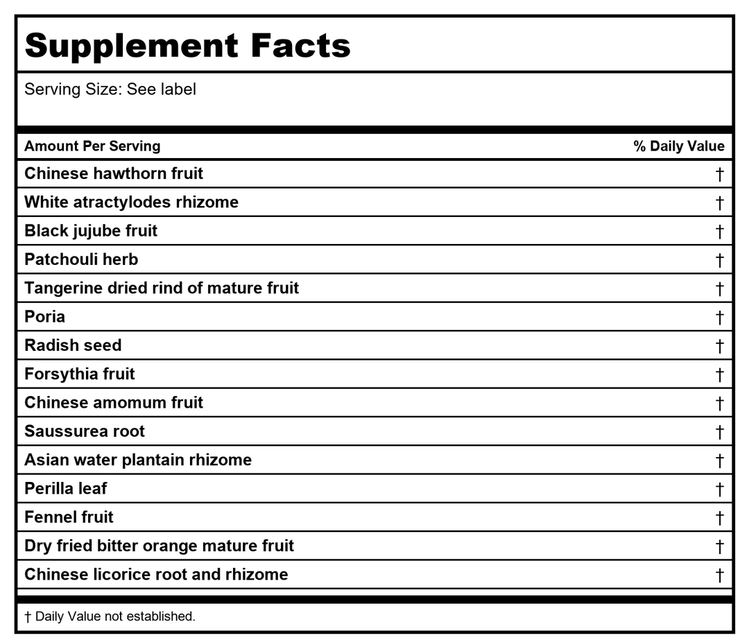 Kan Herb Gentle Warriors Tummy Tamer 2oz - Supplement Facts panel