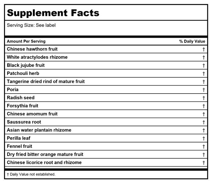 Kan Herb Gentle Warriors Tummy Tamer 2oz - Supplement Facts panel