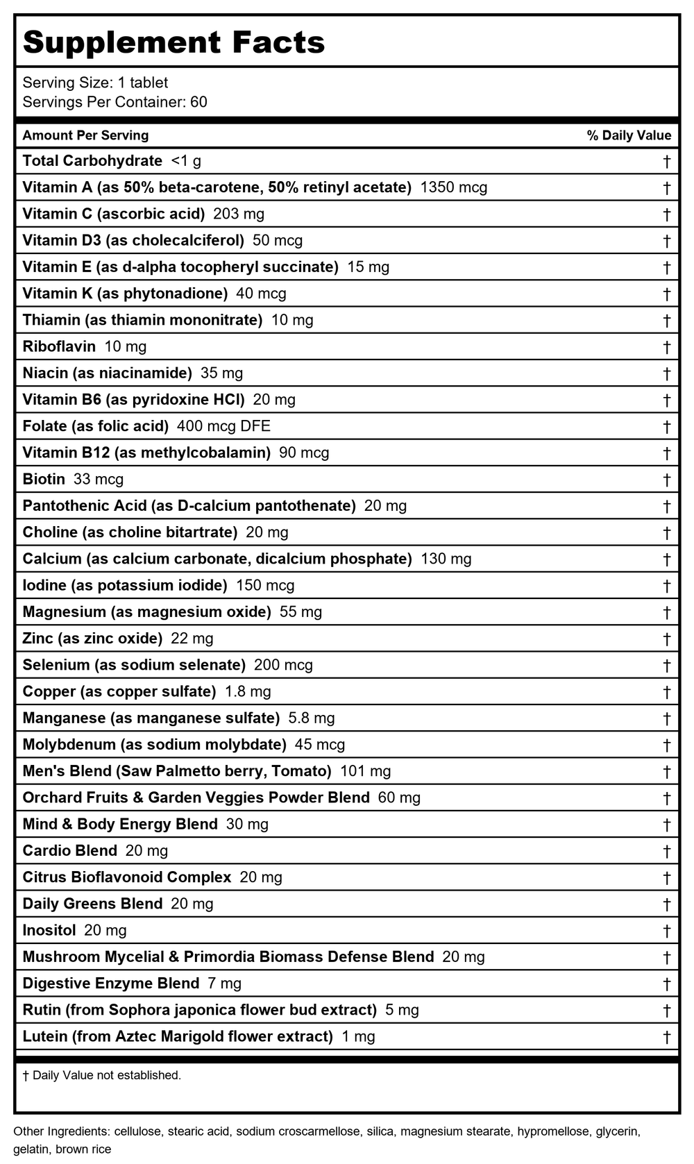 Nature's Way Alive! Once Daily Men’s 50+ Ultra Potency Multivitamin 60 Tablets - 3 Pack - Supplement Facts panel