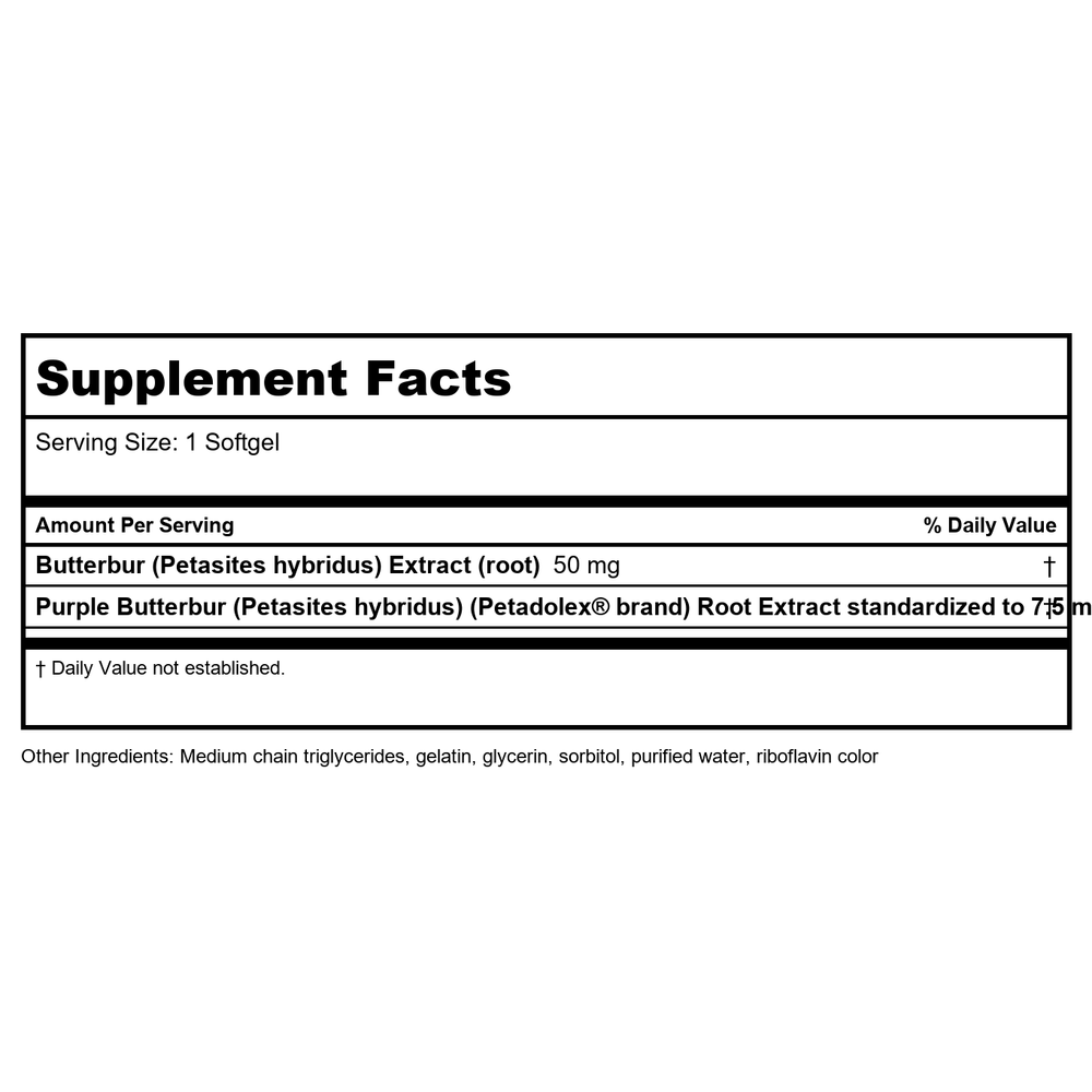Nature's Way Petadolex Pro-Active 60 Softgels - 2 Pack - Supplement Facts panel