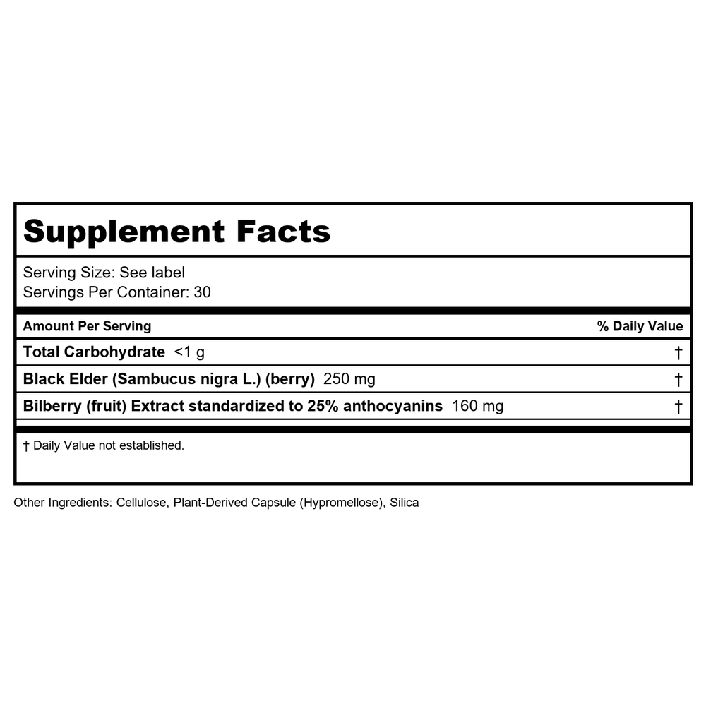 Nature's Way Bilberry Standardized 60 Capsules - 3 Pack - Supplement Facts panel