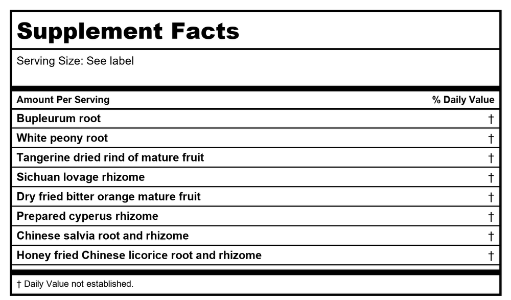 Kan Herb Traditional Bupleurum Soothing Liver Formula 60 Tablets - Supplement Facts panel