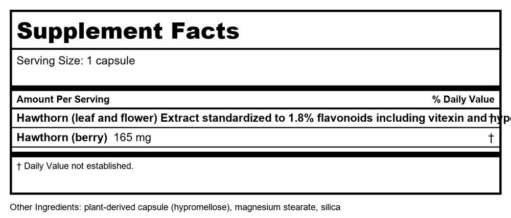 Nature's Way Hawthorn Extract 90 Vcaps - 3 Pack - Supplement Facts panel