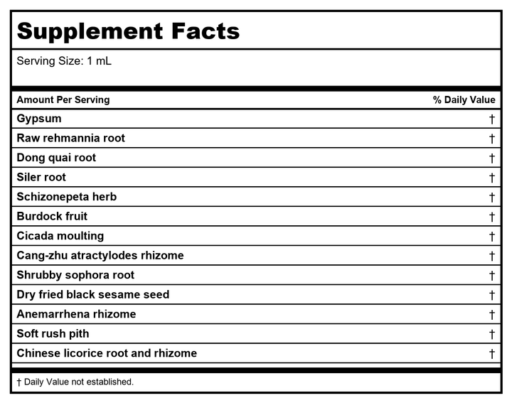 Kan Herb Traditionals Derma Wind Release 1oz - Supplement Facts panel