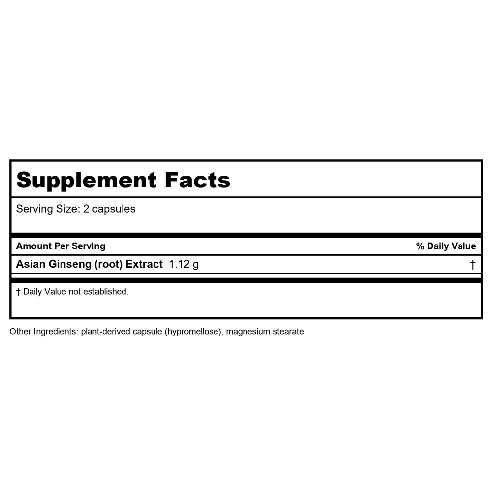 Nature's Way Asian Ginseng 50 Vcaps - 2 Pack - Supplement Facts panel