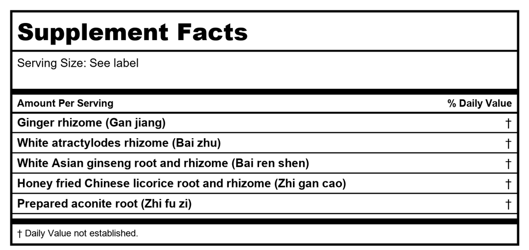 Kan Herb Traditionals Fire The Yang 8oz - - Supplement Facts panel