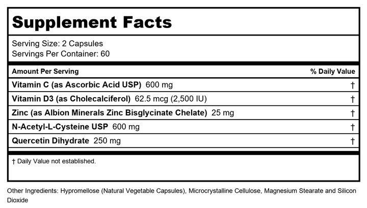 Ortho Molecular OrthoMune 120 Capsules - Supplement Facts panel
