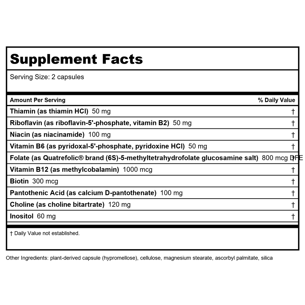 Nature's Way Vitamin B-100 Complex 60 Capsules - 4 Pack - Supplement Facts panel