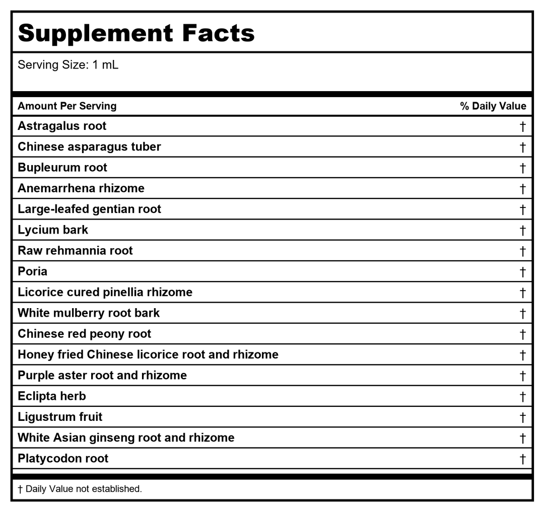 Kan Herb Traditionals Ginseng and Astragalus Combination 8oz - - Supplement Facts panel