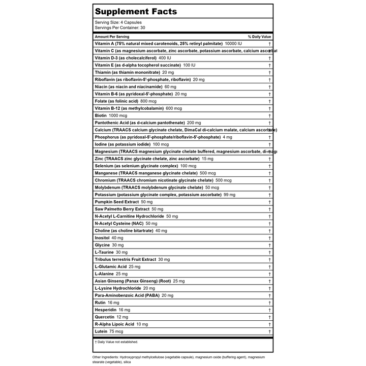 NuMedica MultiMedica For Men 120 Capsules - Supplement Facts panel