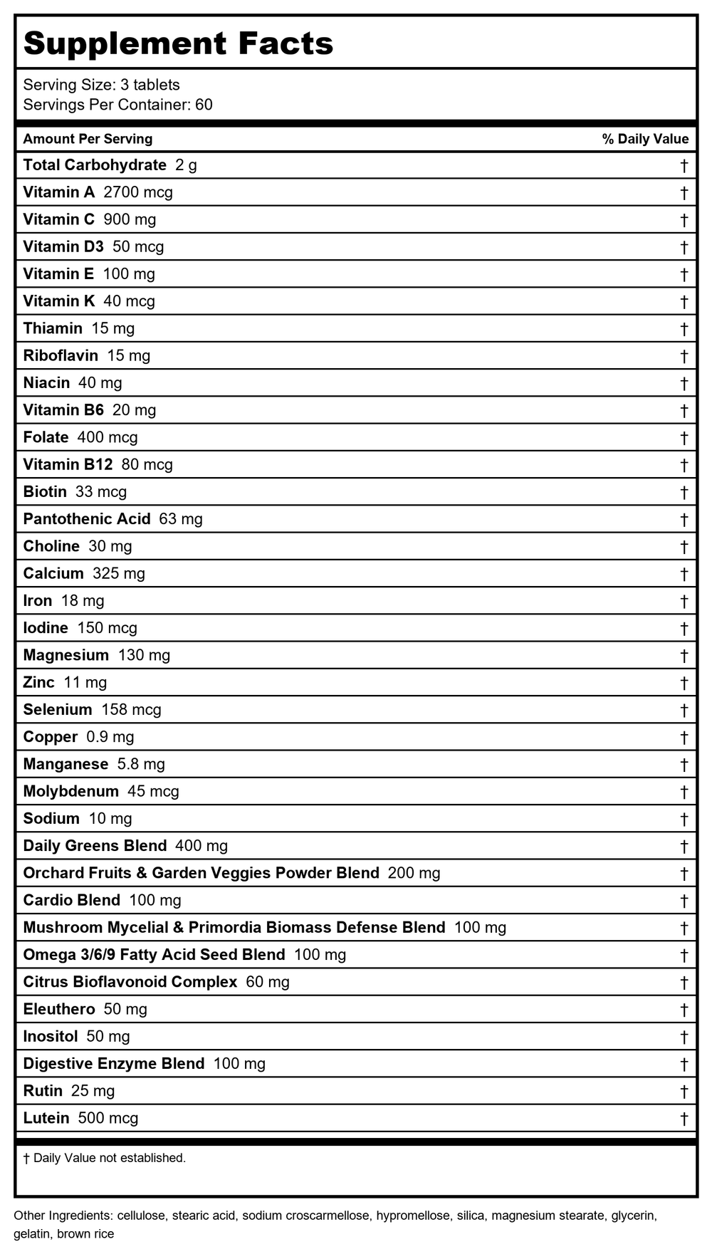 Nature's Way Alive! MAX3 Potency Multivitamin 180 Tablets - 3 Pack - Supplement Facts panel