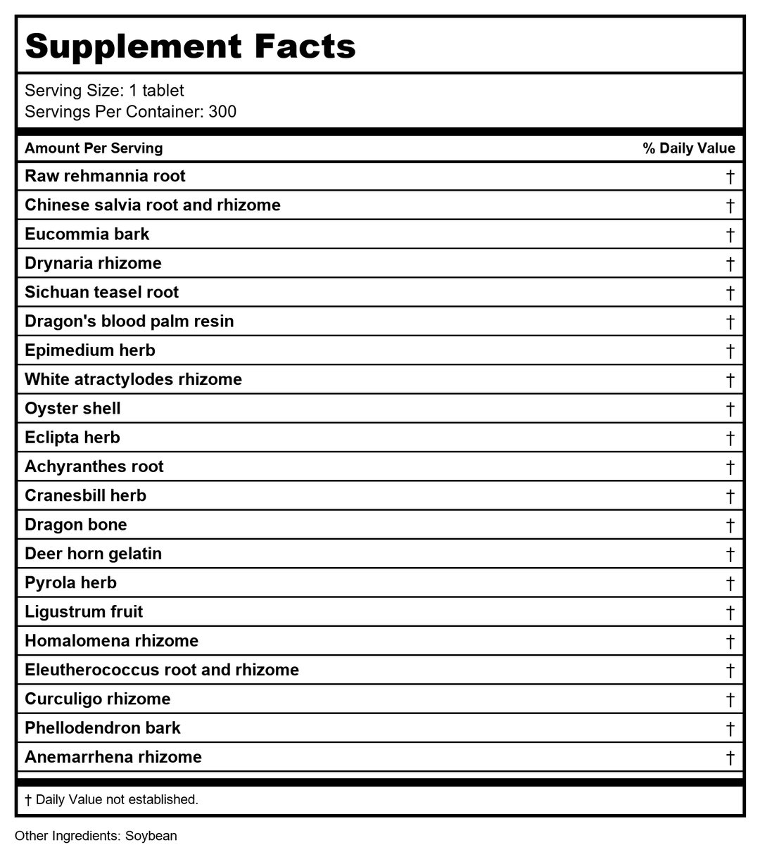 Kan Herbs Sage Solutions Marrow Matters 300 Tablets - Supplement Facts panel