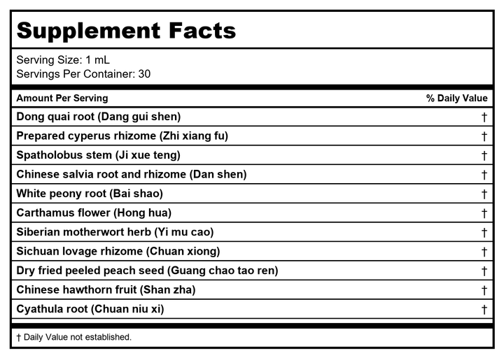 Kan Herb Jade Woman Jade Moon Passage 1oz - Supplement Facts panel