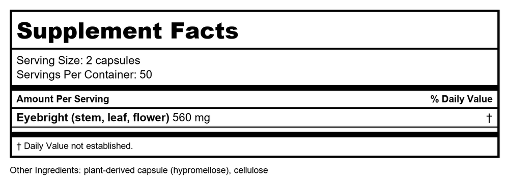 Nature's Way Herbal Eyebright 100 Vcaps - 3 Pack - Supplement Facts panel