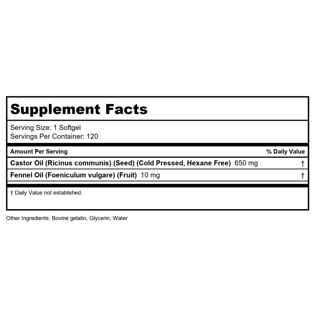 Now Foods Castor Oil 650mg  120 cap - Supplement Facts panel