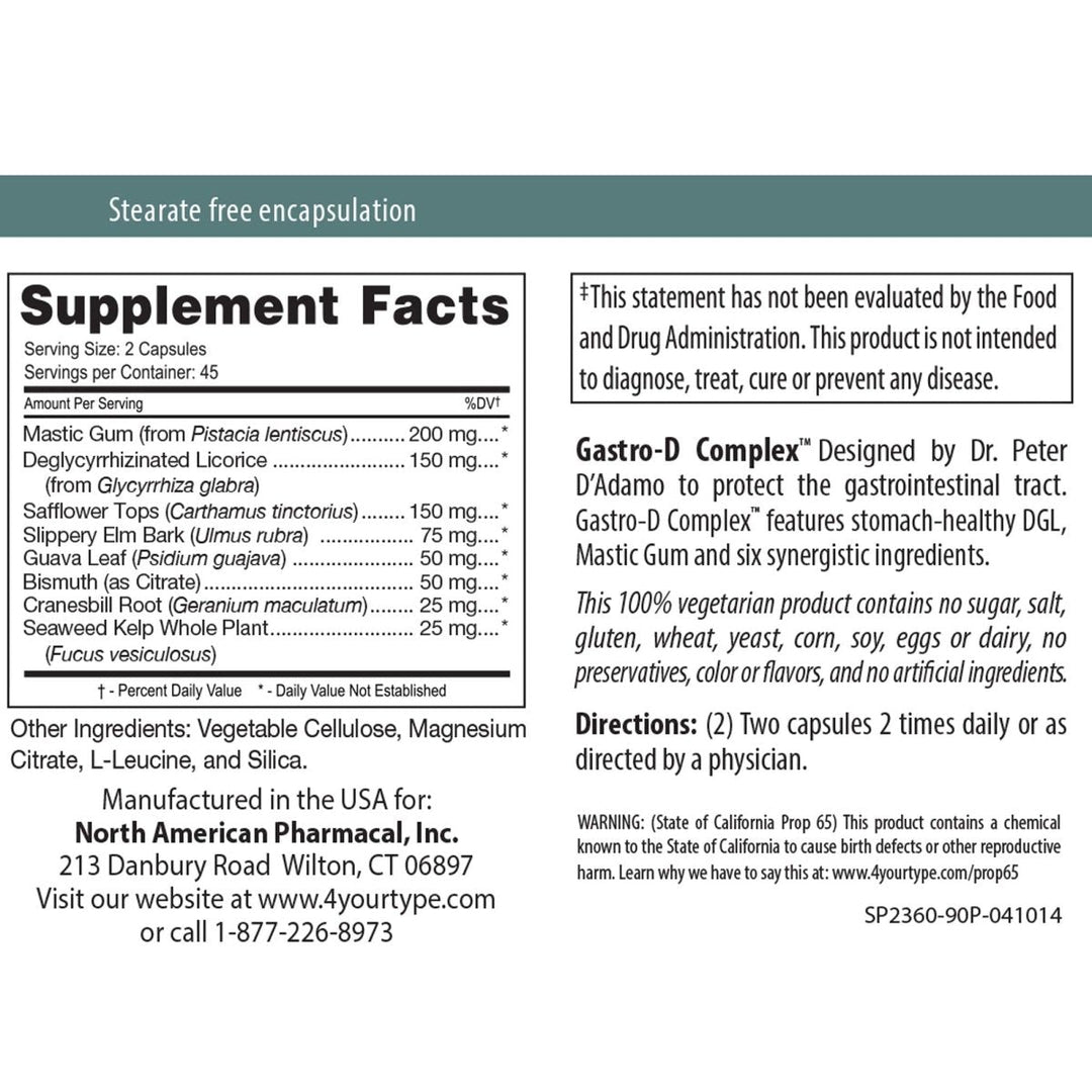 Gastro-D Complex 90 Capsules - 2 Pack - Supplement Facts panel