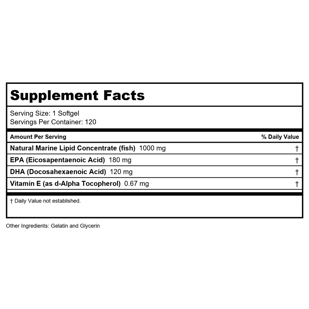 KAL Omega 3 | Omega-3 Fish Oil for Healthy Heart, Joint &amp; Brain Support | 180mg EPA, 120mg DHA (60 CT, 120 Serv)   84006 - Supplement Facts panel