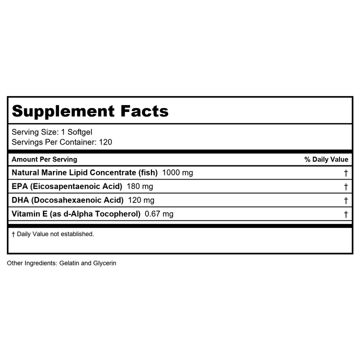 KAL Omega 3 | Omega-3 Fish Oil for Healthy Heart, Joint &amp; Brain Support | 180mg EPA, 120mg DHA (60 CT, 120 Serv)   84006 - Supplement Facts panel