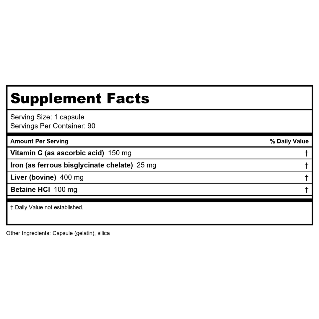 Apex Energetic HemeVite Plus 90 Capsules - K116 - Supplement Facts panel