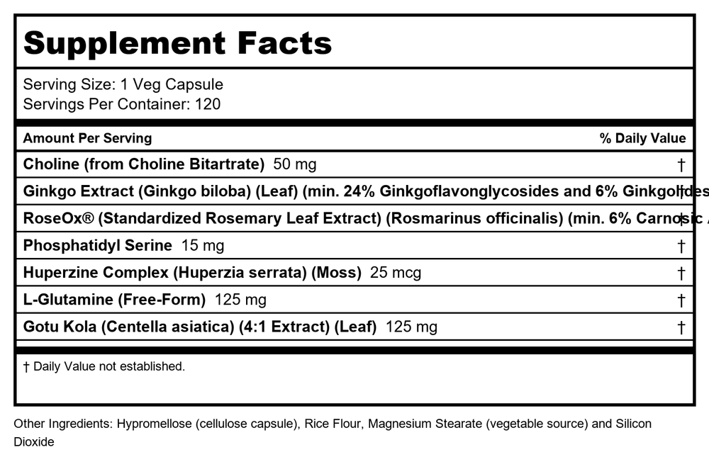 Now Foods Brain Elevate 120 VegiCaps (Pack of 2) - Supplement Facts panel