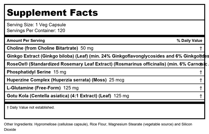 Now Foods Brain Elevate 120 VegiCaps (Pack of 2) - Supplement Facts panel