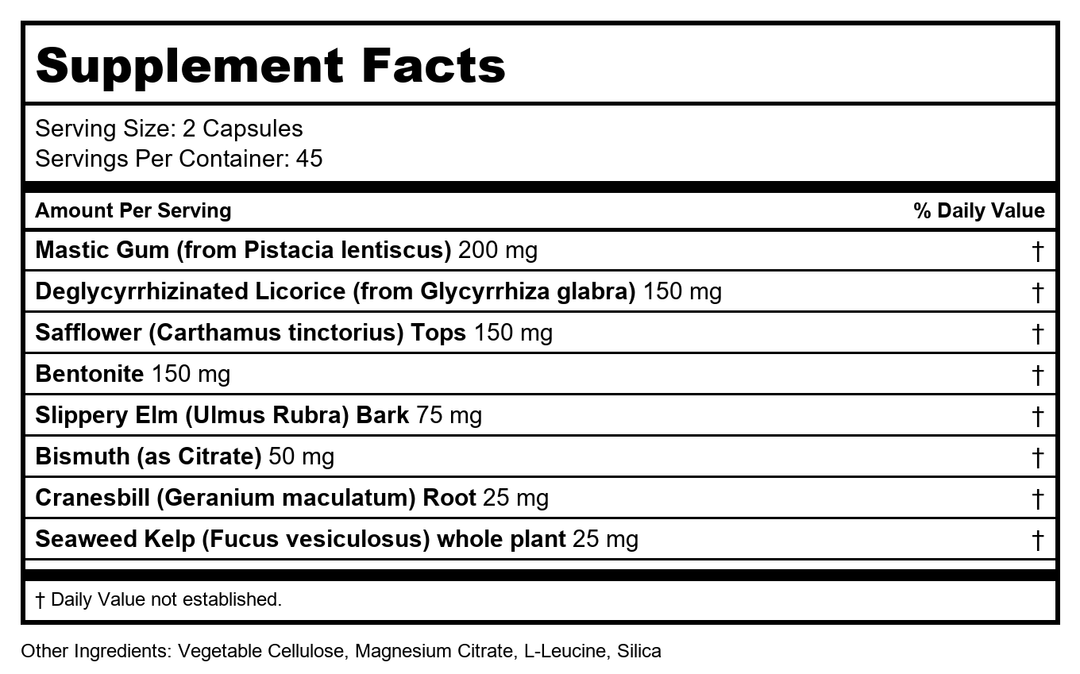 Gastro-D Complex 90 Capsules - Supplement Facts panel