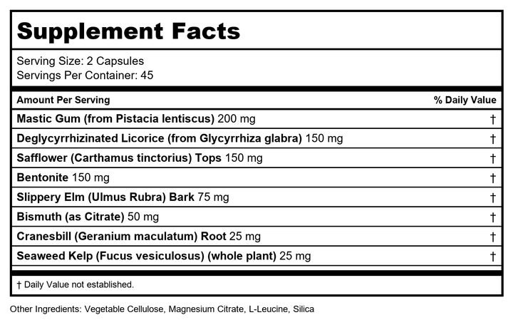Gastro-D Complex 90 Capsules - Supplement Facts panel