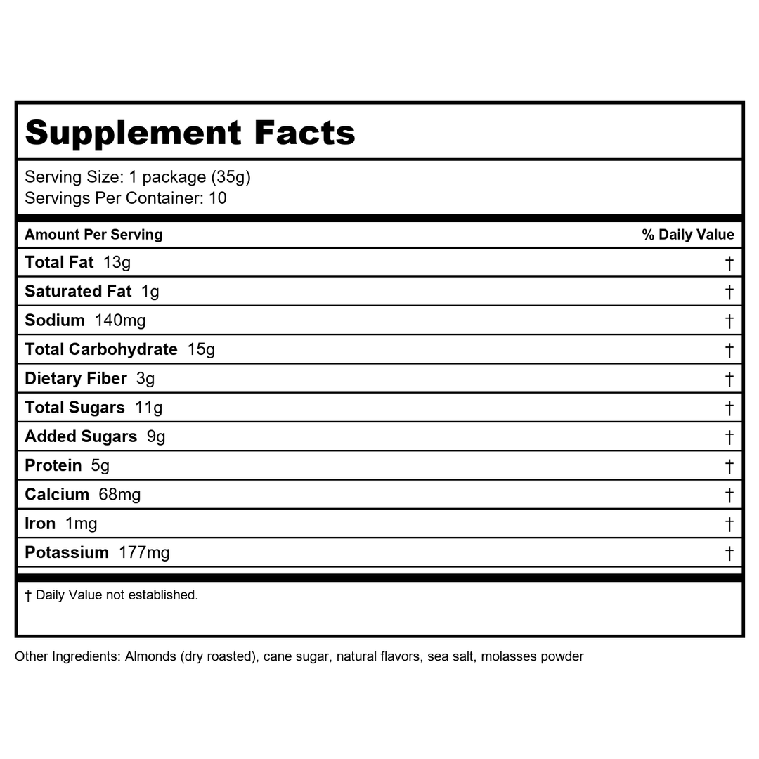 NOW Foods, Salted Caramel Almonds, Crafted in Small Batches, 10 Single Packets - Supplement Facts panel