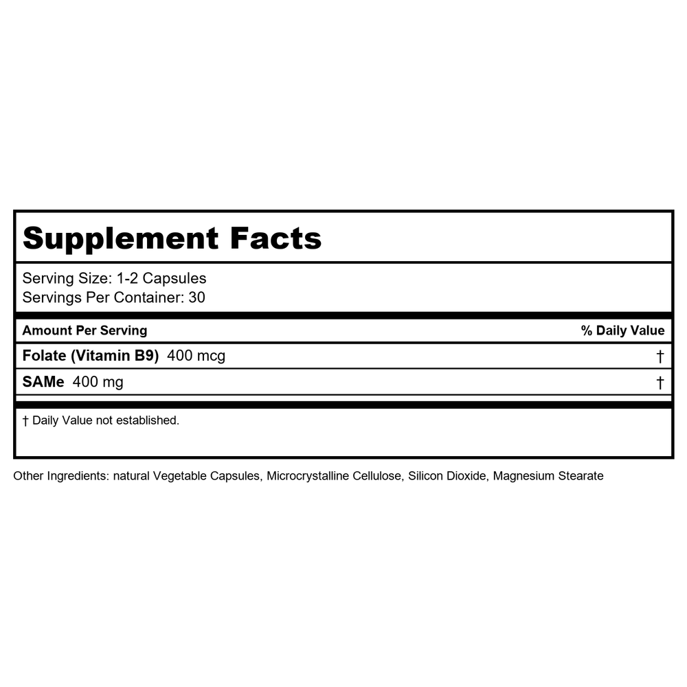 Ortho Molecular SAMe - 60 Capsules - Supplement Facts panel