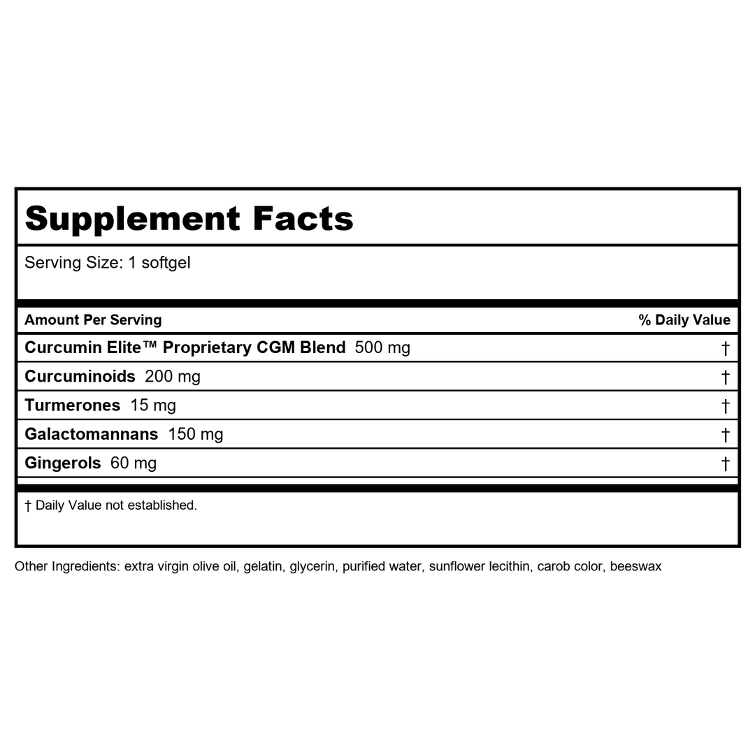 Life Extension Advanced Curcumin Elite Turmeric Extract, Ginger &amp; Turmerones ? For Healthy Inflammatory &amp; Immune Response and Cardiovascualr &amp; Brain Health ? Gluten-Free, Non-GMO ? 30 Softgels - Supplement Facts panel