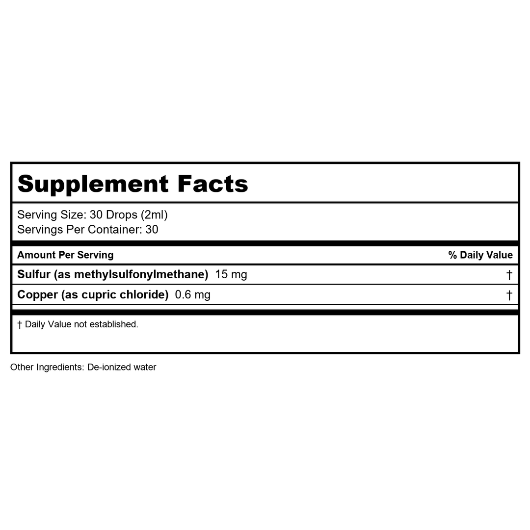Eidon Ionic Minerals Liquid Sulfur Concentrate  2 Oz Bottle - Supplement Facts panel