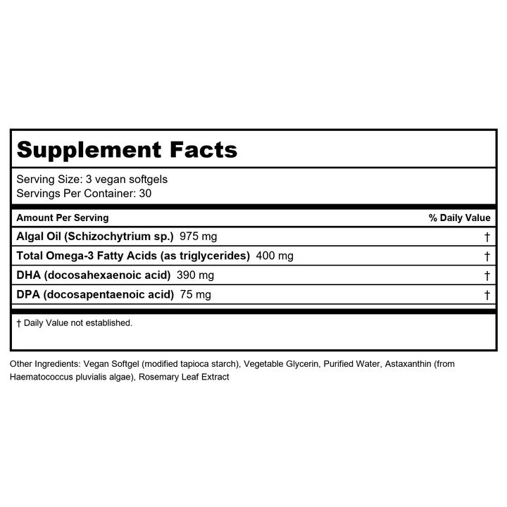 Vital Nutrients Ultra Pure Vegan Omega SPM  90 Mini Softgels - Supplement Facts panel