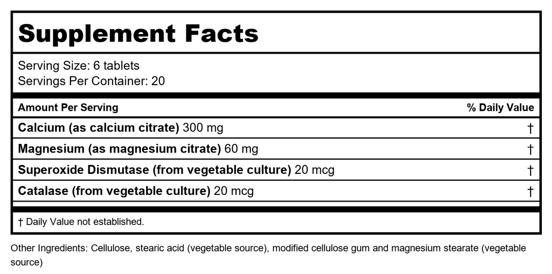 Biotics Research Ca/Mg-Zyme 120 Tablets - Supplement Facts panel