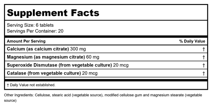 Biotics Research Ca/Mg-Zyme 120 Tablets - Supplement Facts panel