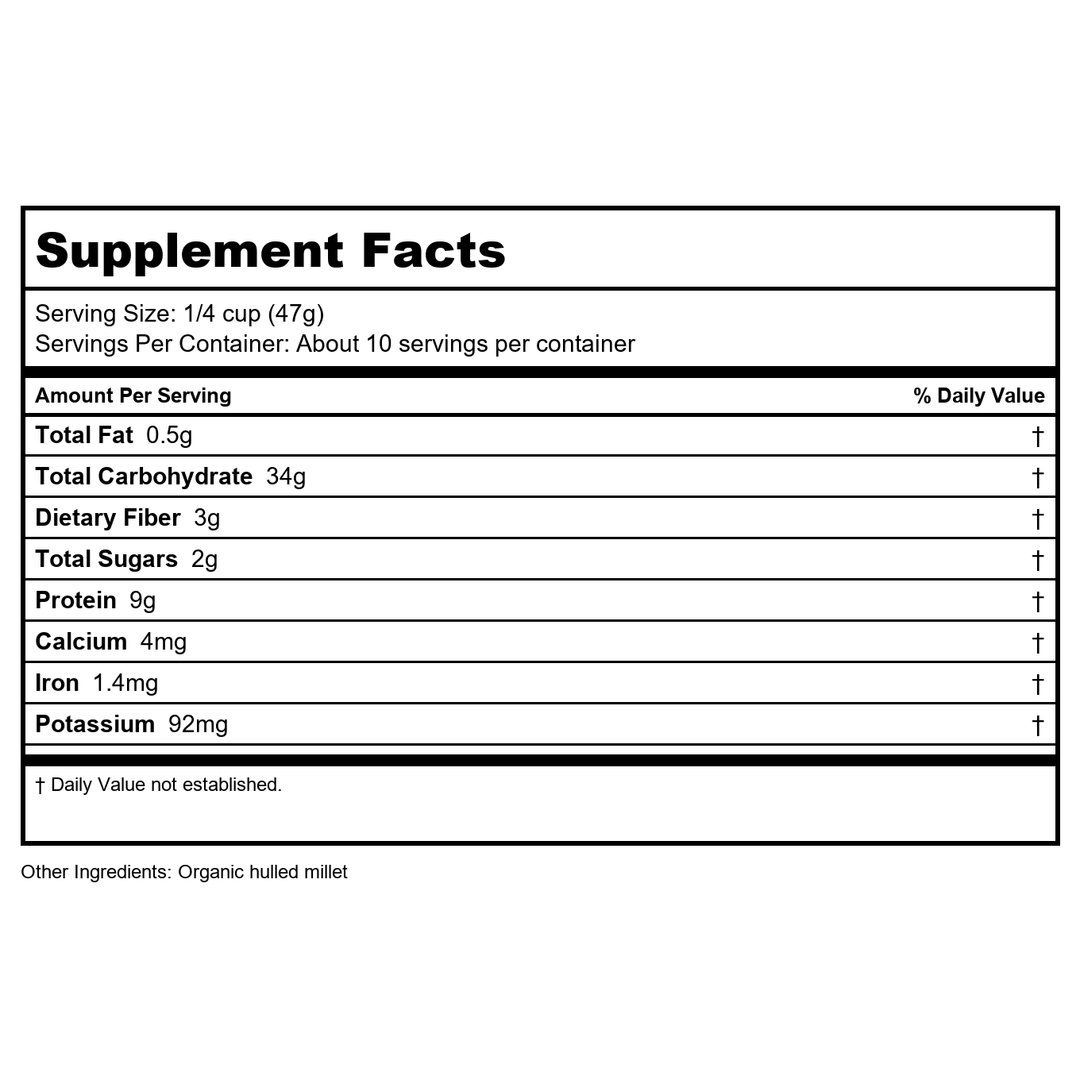 NOW Foods, Organic Millet, Gluten-Free, 16-Ounce (Packaging May Vary) - Supplement Facts panel