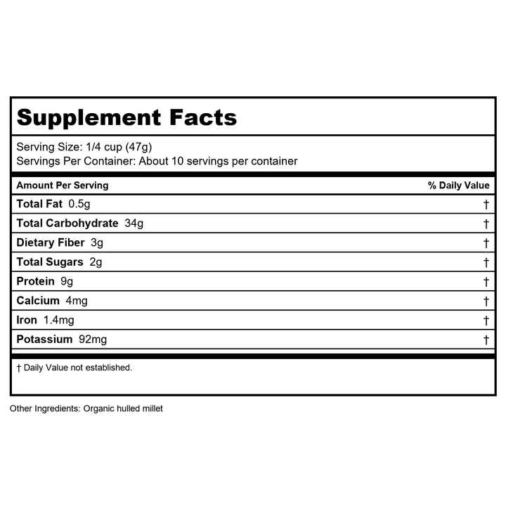 NOW Foods, Organic Millet, Gluten-Free, 16-Ounce (Packaging May Vary) - Supplement Facts panel
