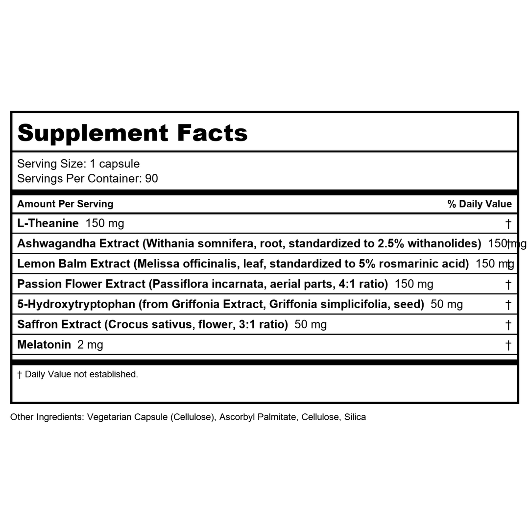 Vital Nutrients Sleep + Recover  90 Capsules - Supplement Facts panel