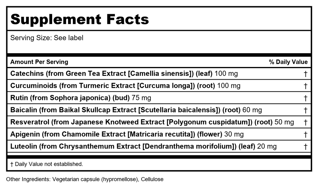 Apex Energetics NeuroFlam (K-46) 90 CAPSULES - Supplement Facts panel