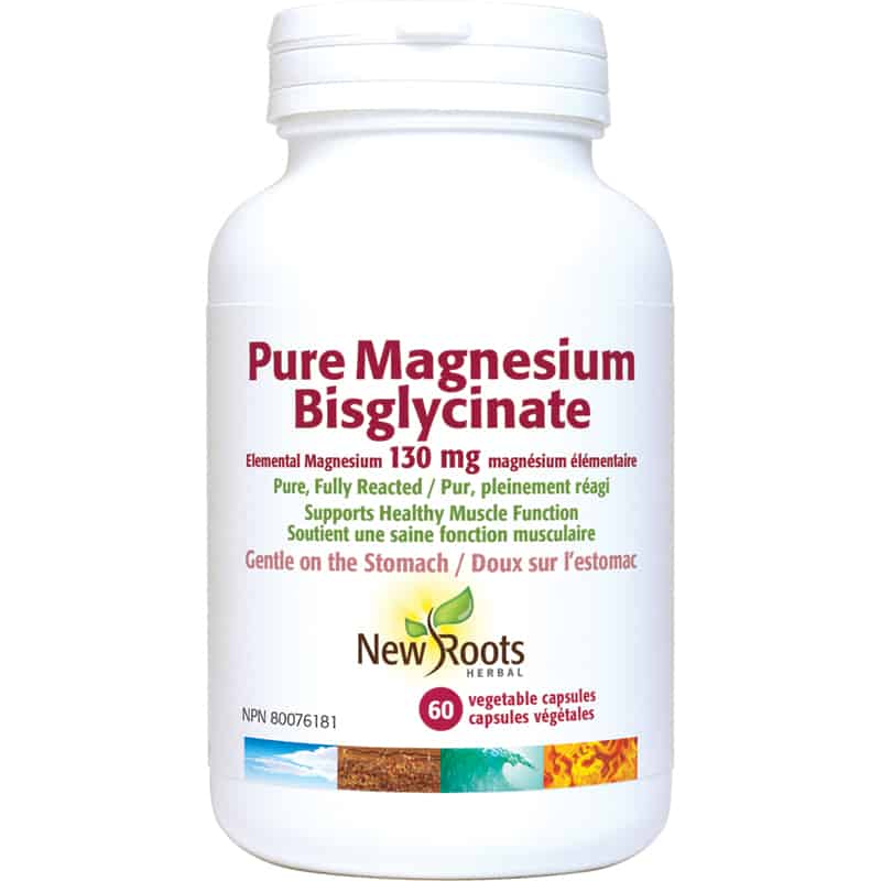 New Roots Herbal Pure Magnesium Bisglycinate 130 mg 60 Capsules - Supplement Facts panel