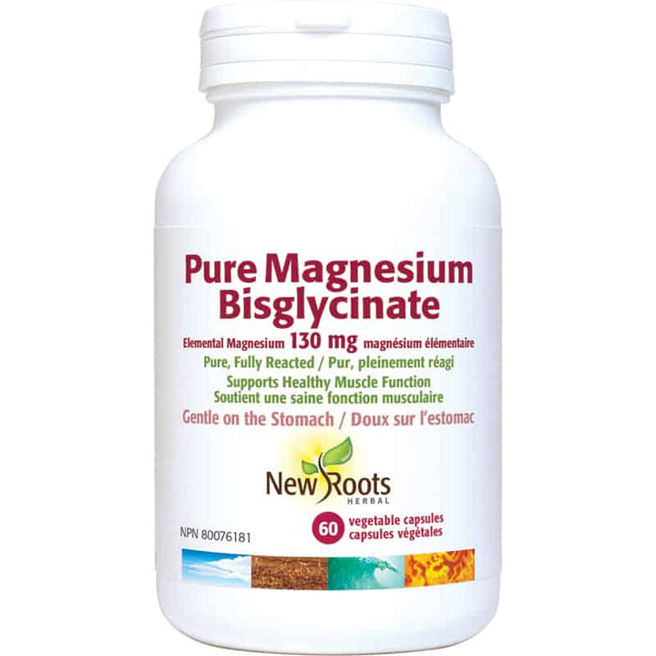 New Roots Herbal Pure Magnesium Bisglycinate 130 mg 60 Capsules - Supplement Facts panel