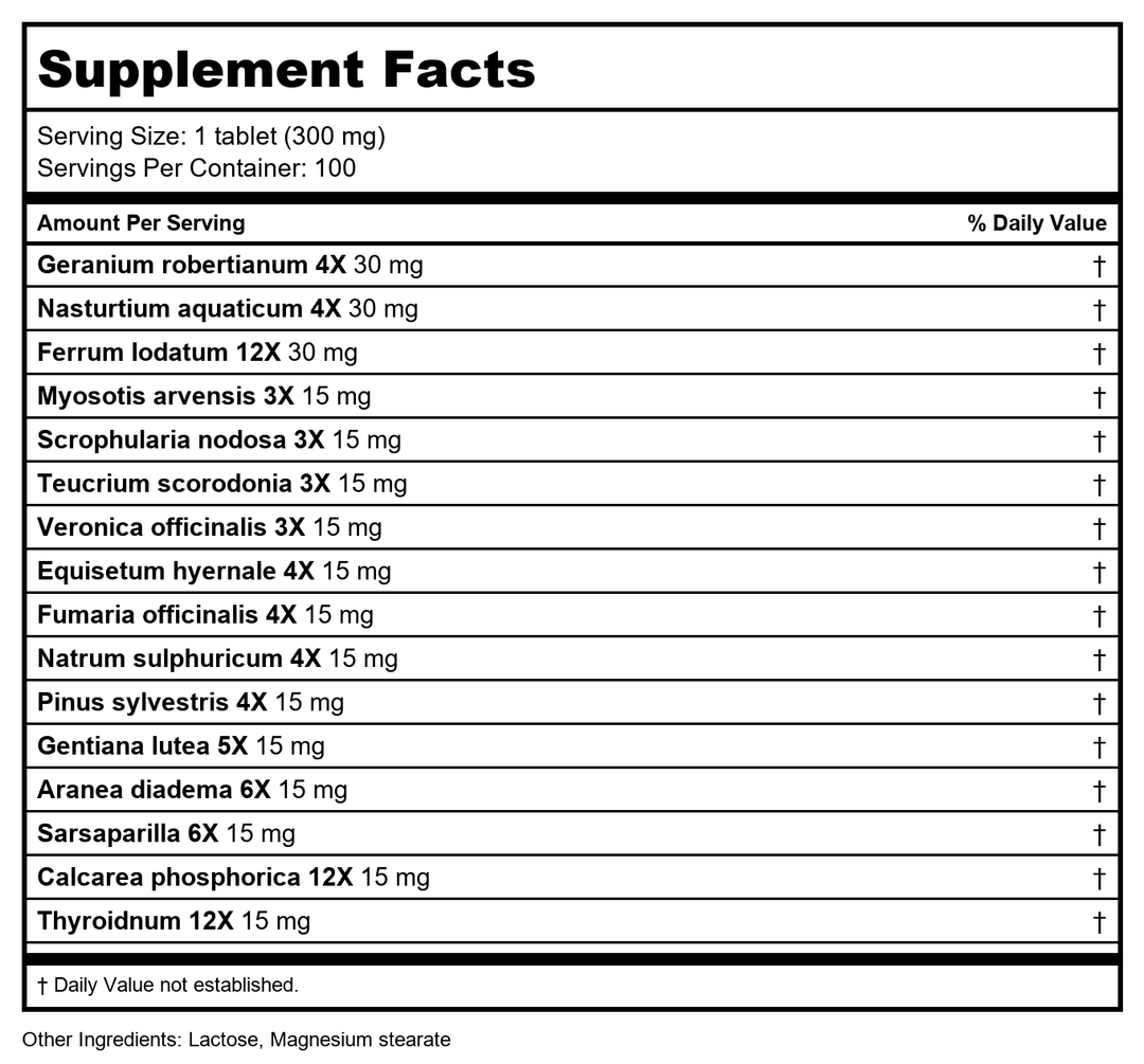 Heel/BHI - Lymphomyosot 100 tabs - Supplement Facts panel