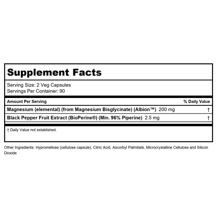 NOW Supplements, Magnesium Glycinate with BioPerine, 180 Veg Capsules - Supplement Facts panel
