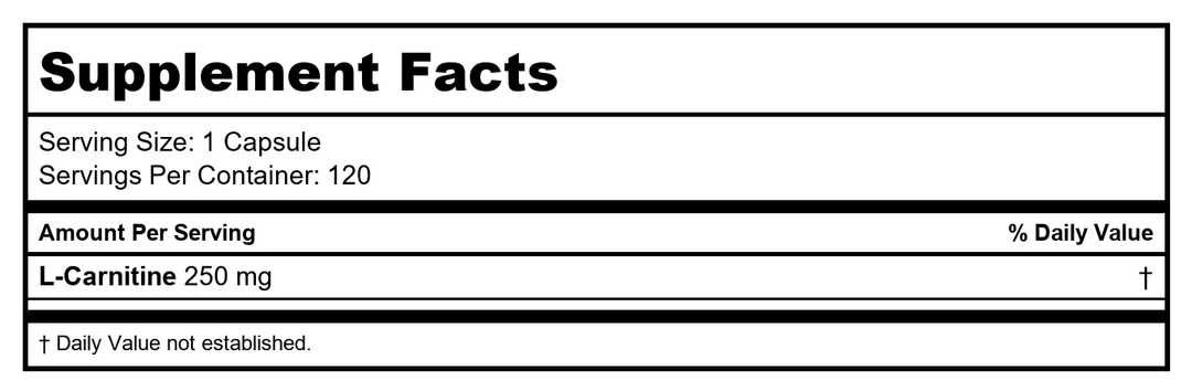 Ecological Formulas - L-Carnitine 250 mg 120 caps [Health and Beauty] - Supplement Facts panel
