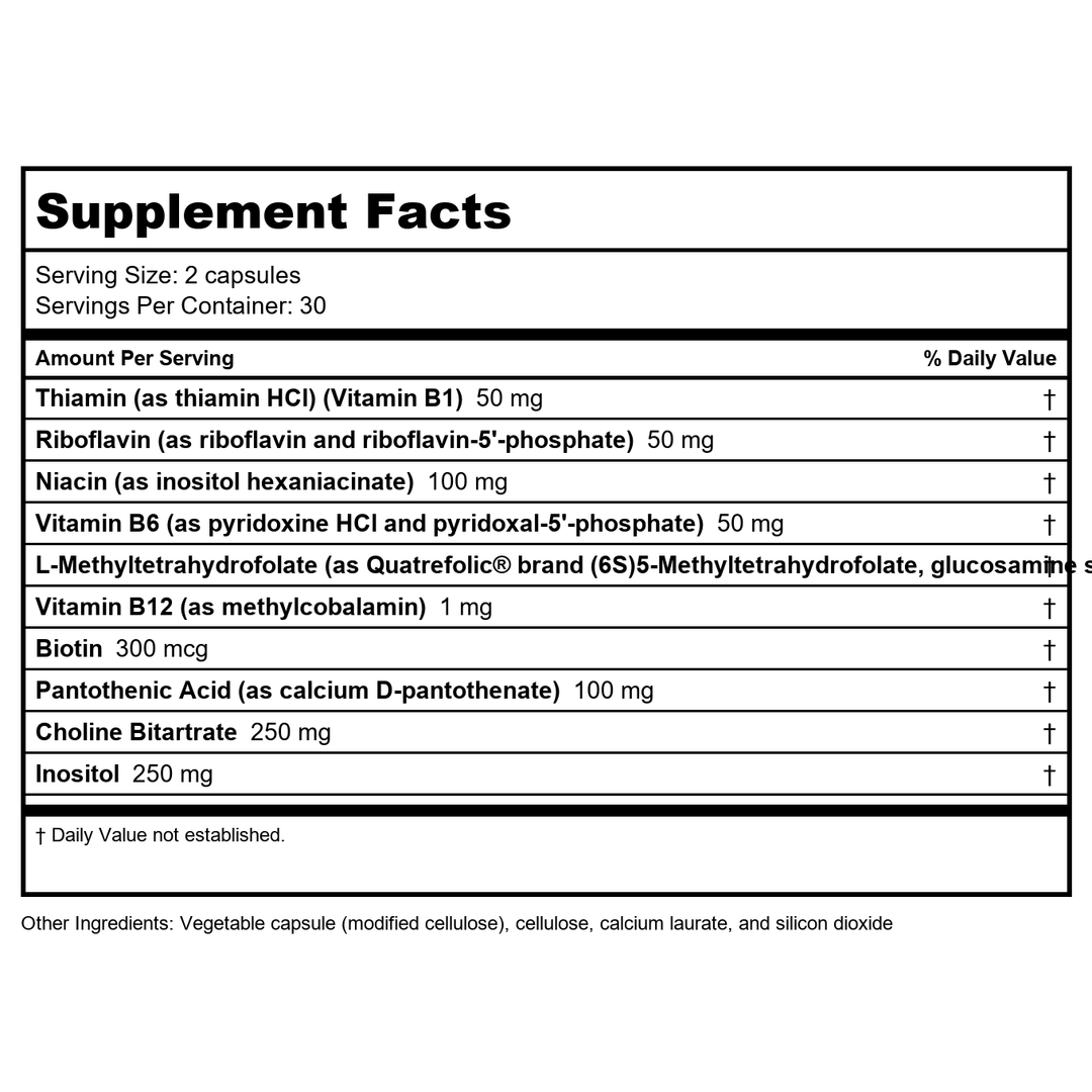 Vitamins &amp; Minerals Active B-Complex Dairy Free | Vegan | Gluten Free - Supplement Facts panel