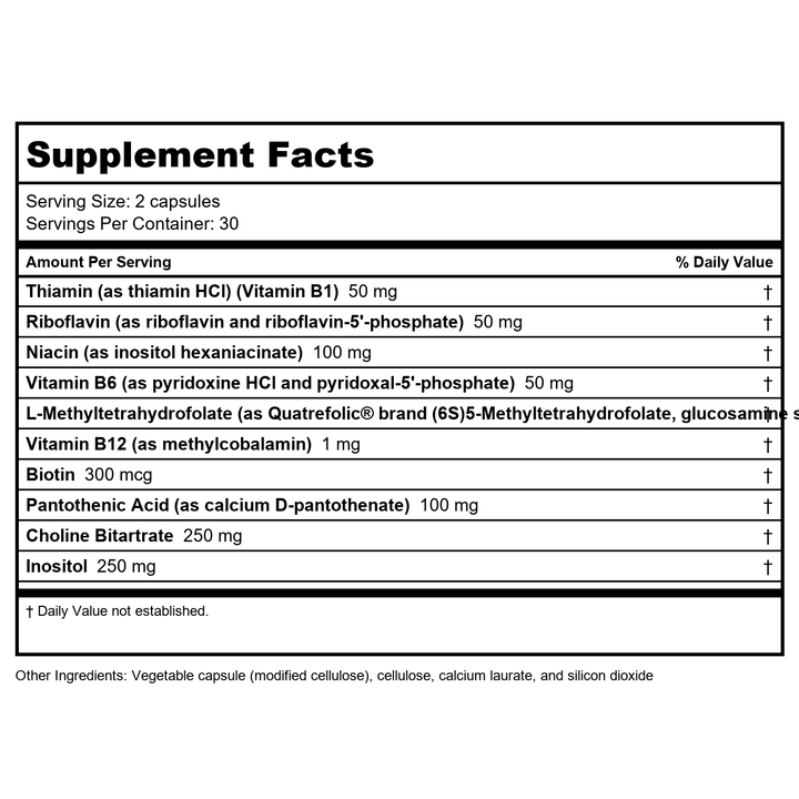 Vitamins &amp; Minerals Active B-Complex Dairy Free | Vegan | Gluten Free - Supplement Facts panel