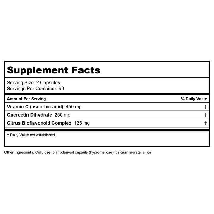 Integrative Therapeutics Vitamin C with Quercetin - 180 Capsules - Supplement Facts panel