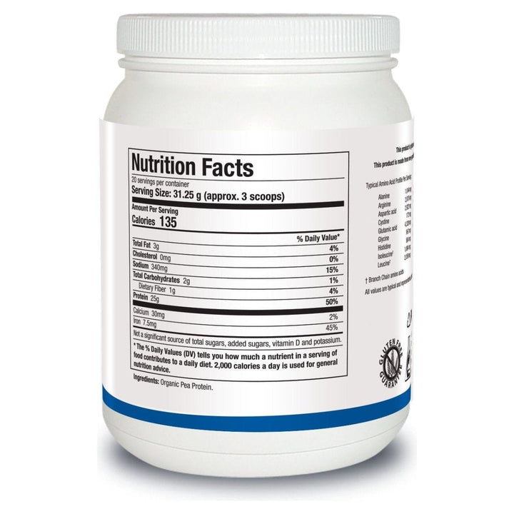 Biotics Research Pea Protein Isolate Unflavored 22 Ounces - Supplement Facts panel