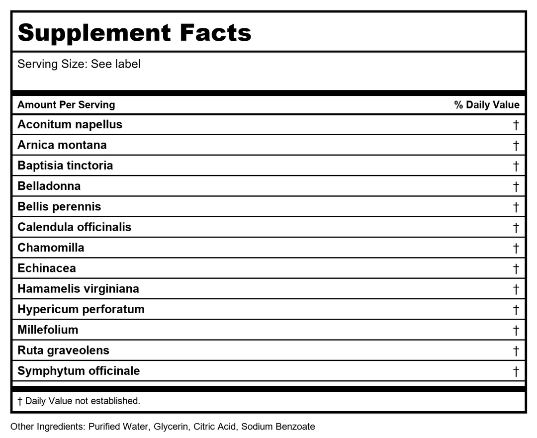 T-Relief Pet Pain Oral Drops Arnica +12 Dogs &amp; Cats - Fast-Acting Soother - 1.69 oz (2 Pack) - Supplement Facts panel