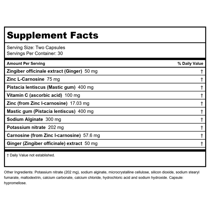 AOR Gastro Relief 60 Vcaps - Supplement Facts panel